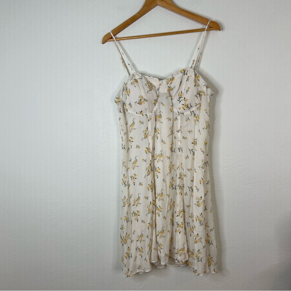 American Eagle Mini Dress Smocked Floral Print Yellow White Summer Size XL